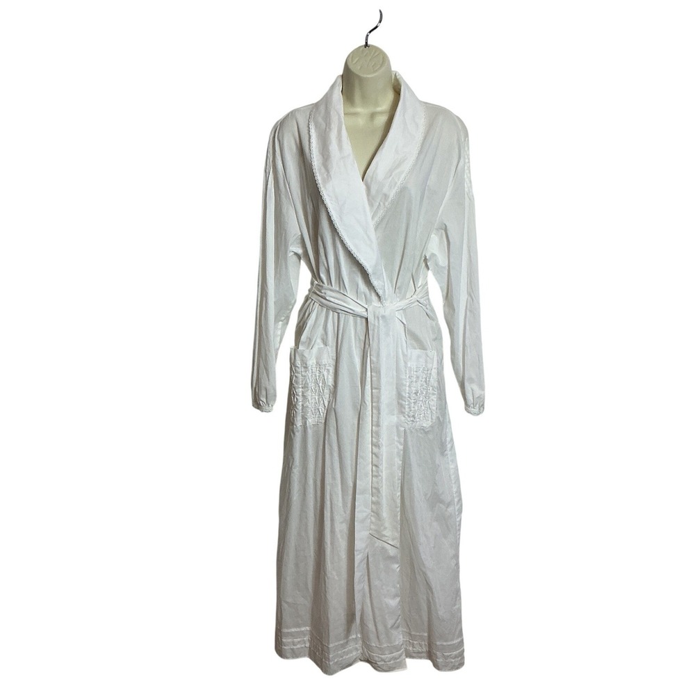 Vintage Laura Ashley Large White Cotton Robe 80s 90s Romantic Modest NEW
